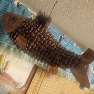 Wooden Pinecone Fish Decor